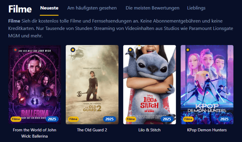 Screenshot der Kinokiste Benutzeroberflaeche im Retro Stil mit gruenem Text auf dunklem Hintergrund